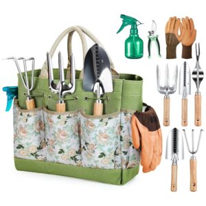 9-Piece Heavy-Obligation Gardening Software Set with Trendy and Sturdy Organizer Bag – Rust-Resistant Hand Instruments, Excellent Gardening Items for Ladies