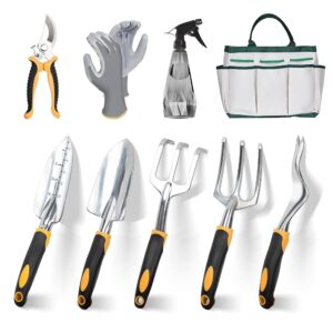 9-Piece Heavy-Responsibility Gardening Instruments Set with Non-Slip Rubber Grip – Stainless Metal Backyard Instruments, Preferrred Presents for Youngsters, Ladies, Husbands, and Dad and mom