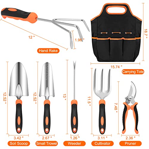 CHRYZTAL Heavy-Responsibility Stainless Metal Gardening Software Set with Non-Slip Rubber Grip and Storage Tote Bag – Excellent Out of doors Hand Instruments and Best Gardening Presents for Ladies