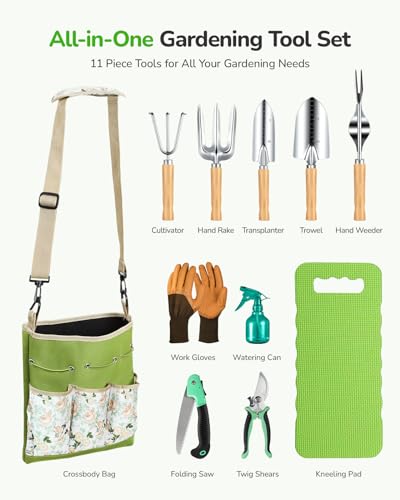 Complete 11-Piece Heavy-Responsibility Backyard Device Set with Ergonomic Canvas Crossbody Bag - Rust-Resistant Premium Gardening Package, Excellent Reward for Males and Girls