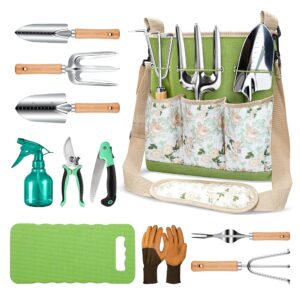 Complete 11-Piece Heavy-Responsibility Backyard Device Set with Ergonomic Canvas Crossbody Bag – Rust-Resistant Premium Gardening Package, Excellent Reward for Males and Girls