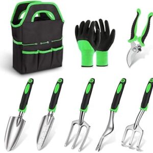 Sungwoo 8-Piece Backyard Instrument Set, Sturdy and Light-weight Aluminum Alloy Instruments with Ergonomic Handles, Consists of Storage Tote Bag, Excellent Gardening Hand Instruments and Presents for Girls