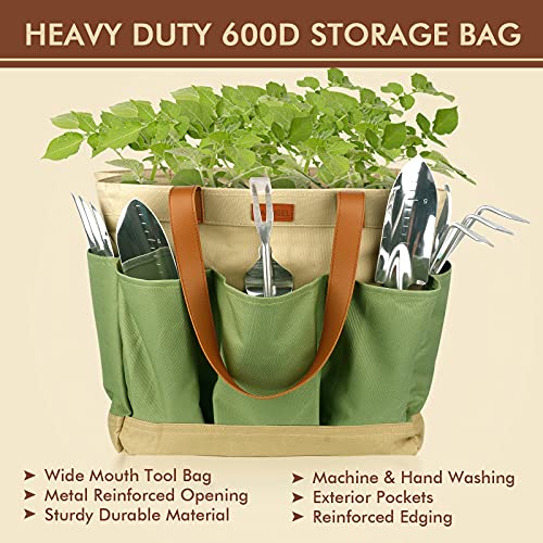 YAUNGEL Heavy-Obligation Gardening Software Set - 10-Piece Stainless Metal Hand Instruments with Picket Handles, Consists of Storage Tote Bag, Good Gardening Items for Males and Girls